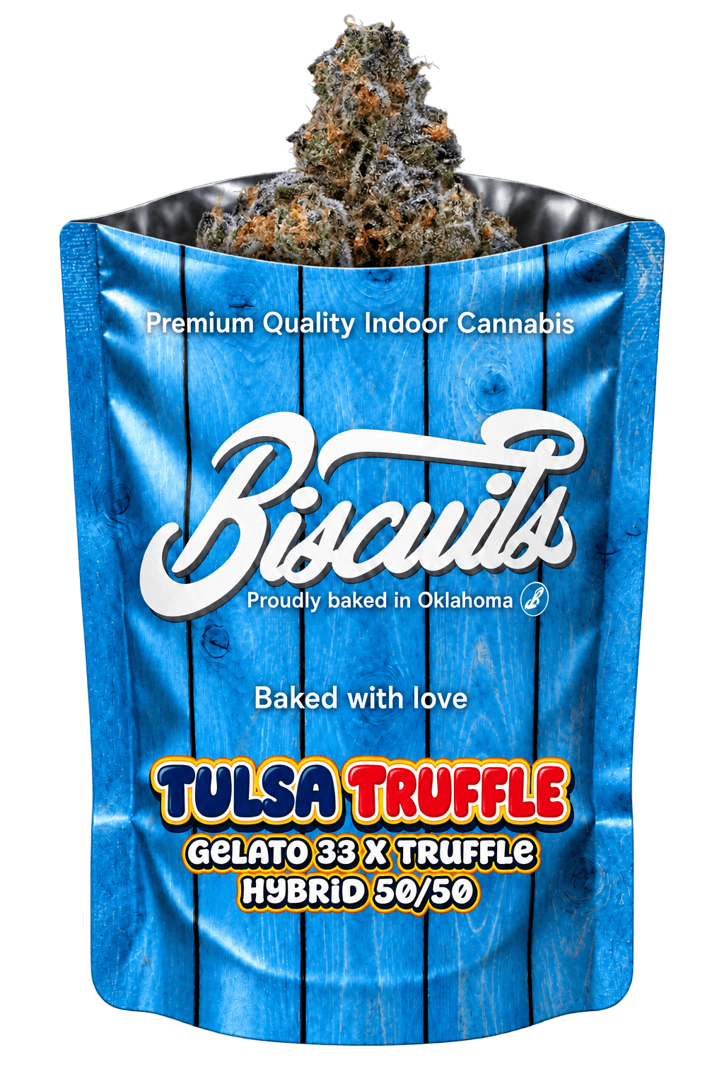 Tulsa Truffle bag with its flower nug emerging from the top